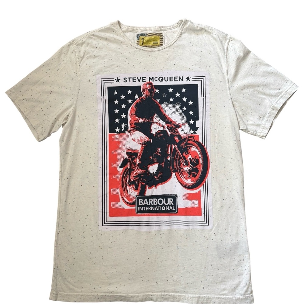 Barbour Steve McQueen Big Logo T-shirt Size Large